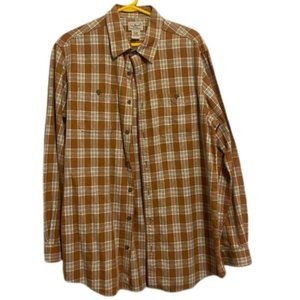 Men's LL Bean Orange/White Cotton Button‎ Up Shirt - Medium Tall